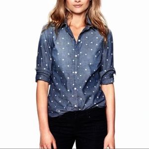 J.Crew Polka Dot Denim Chambray Button Up Shirt